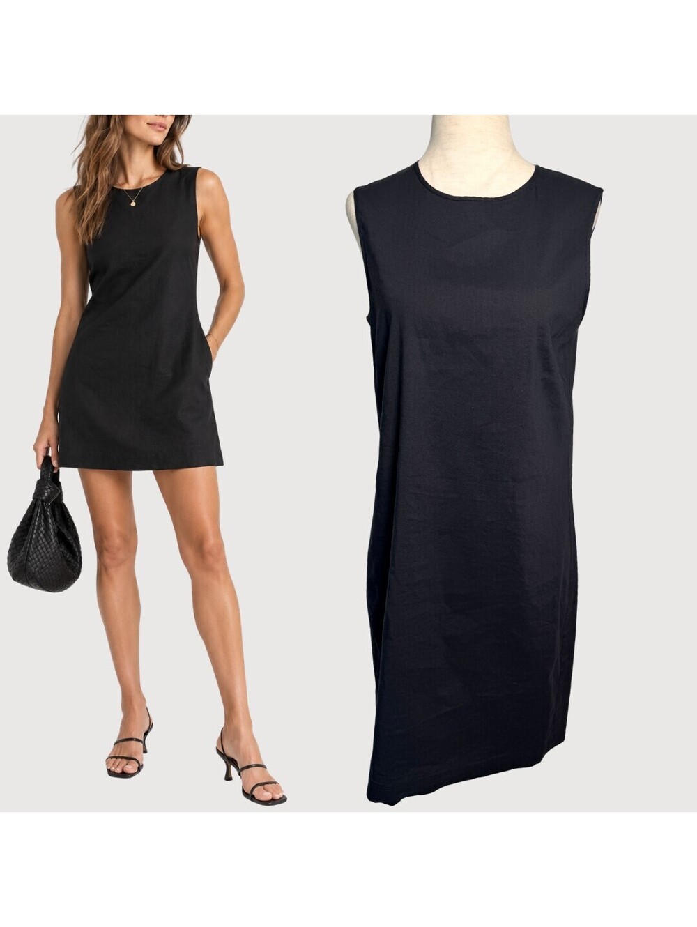 Theory Adraya Black Linen Blend Shift Mini Dress Size 2